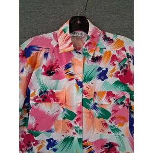 VTG All Hours Womens Shirt M Multi Floral Botanical Bright Beach Coastal Preppy